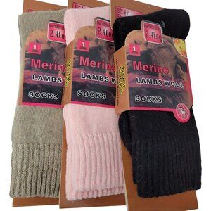 Women Merino Lamb Wool Crew Socks, Warm Winter Boots Sux , 3 Pairs, 9-11, NEW